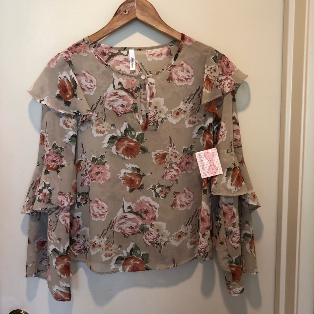 Floral Blouse with Ruffled Bell Sleeves